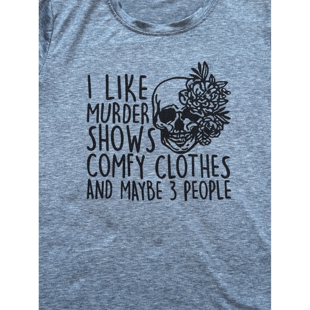 Floral Skull Graphic Quote T-Shirt Heather Blue Shirt Size Large True Crime